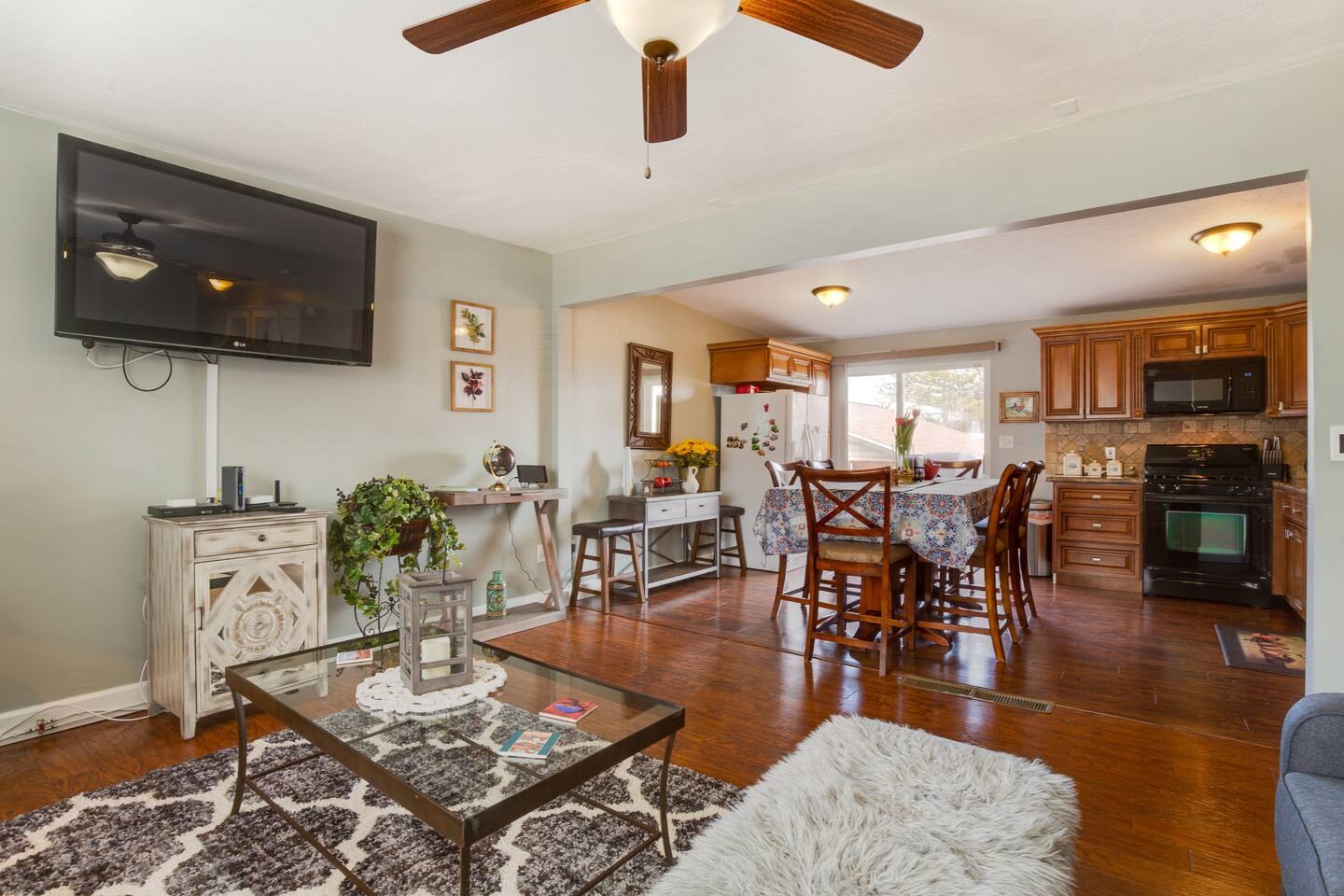Kitchen and dining area connected to the living space
